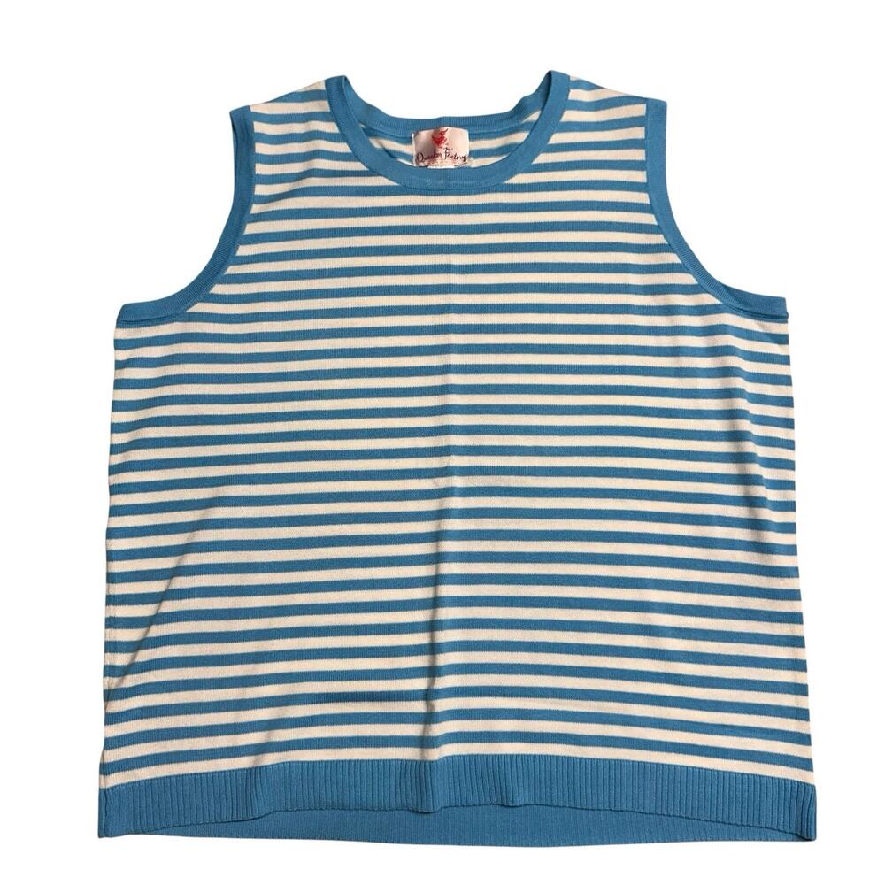 Quacker Factory Womens Vintage Blue and White Striped Sweater Vest size 1X